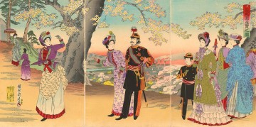 日本 Painting - 飛鳥公園へお出かけの皇太子皇后と女官たち 豊原親信